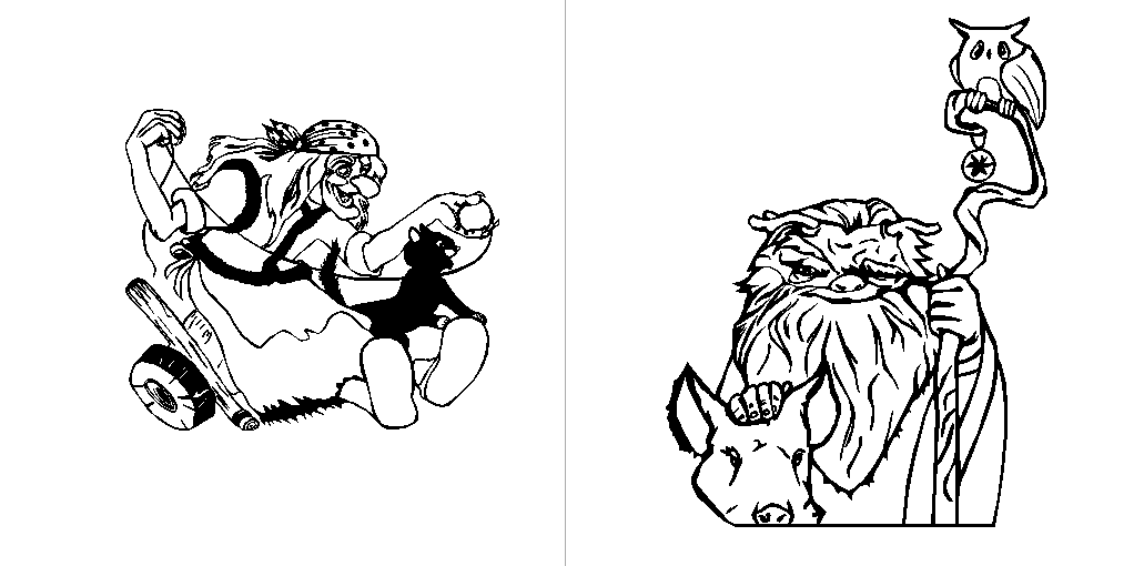 Чертеж Вектора гравировка Баба Яга Леший