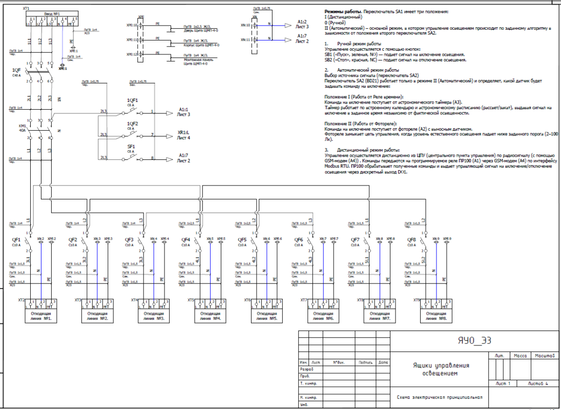 Чертеж Щит управления освещением