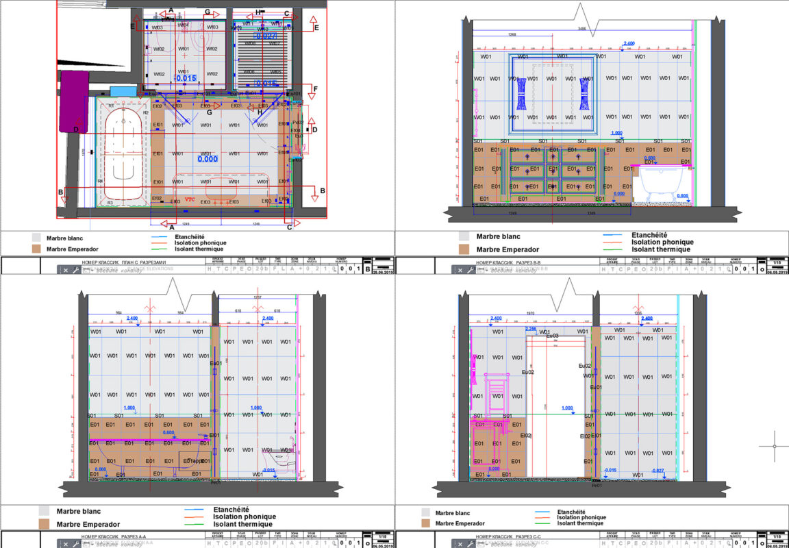 Чертеж Ванная комната. План раскладки мрамора