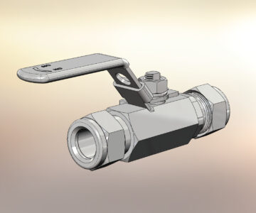 3D модель Запорный клапан с фиксируемой рычажной рукояткой, фитинги Yor-Lok для труб диаметром 15 мм.