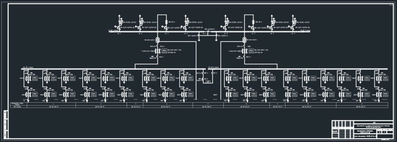 Чертеж Двухтрансформаторная подстанция проходного типа 2БКТП-630/10/0,4 кВ