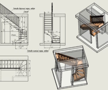 3D модель Лестница забежная 180 градусов деревянная