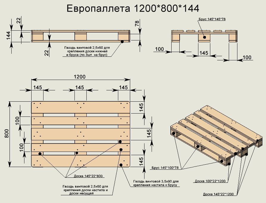 Чертеж Европаллета 1200х800х144