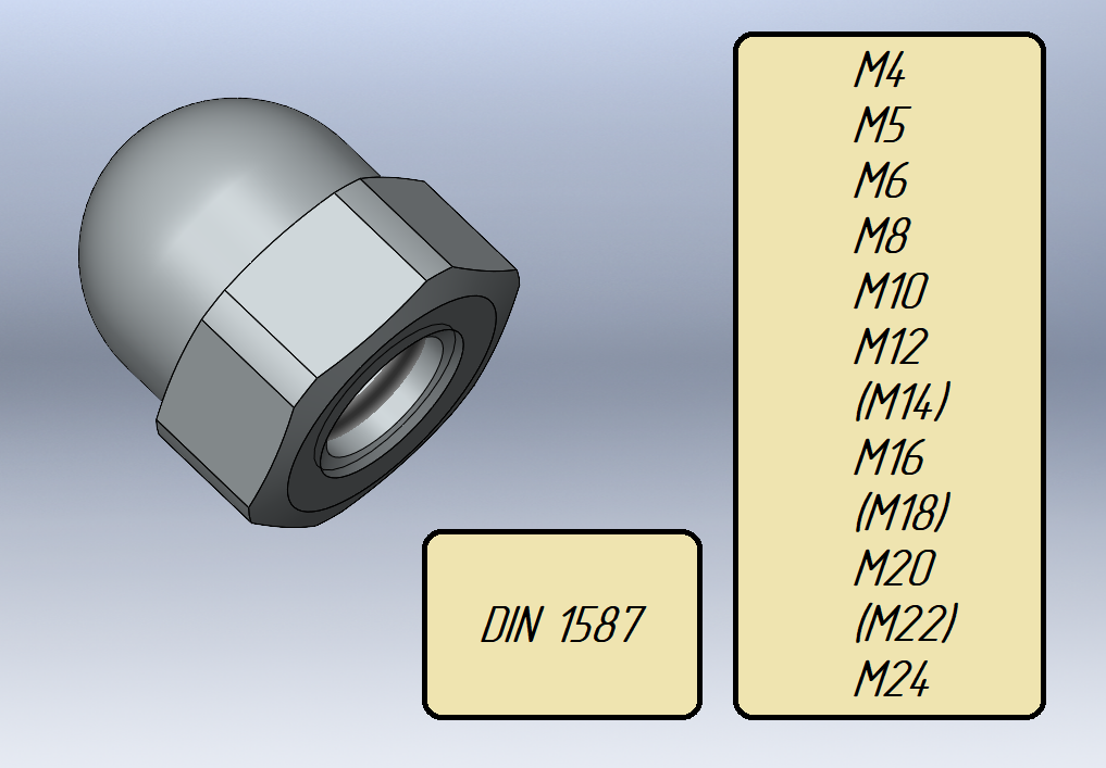 3D модель Гайка колпачковая DIN 1587 от М4 до М24