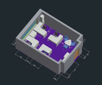 3D модель Офис на 4 рабочих места