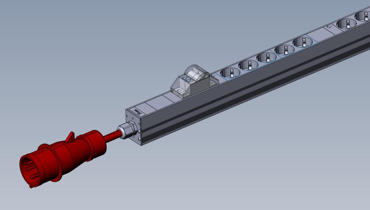 3D модель Верт блок розеток 3×32A, 6 авт, инд, 30S, 2100мм, шнур 3м IEC309