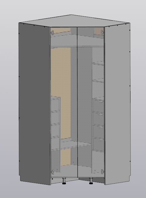 3D модель Угловая секция распашного шкафа (600х500х2200), с 2-мя блоками ящиков