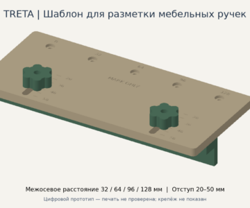 3D модель Регулируемый шаблон для разметки мебельных ручек с шагом 32 мм