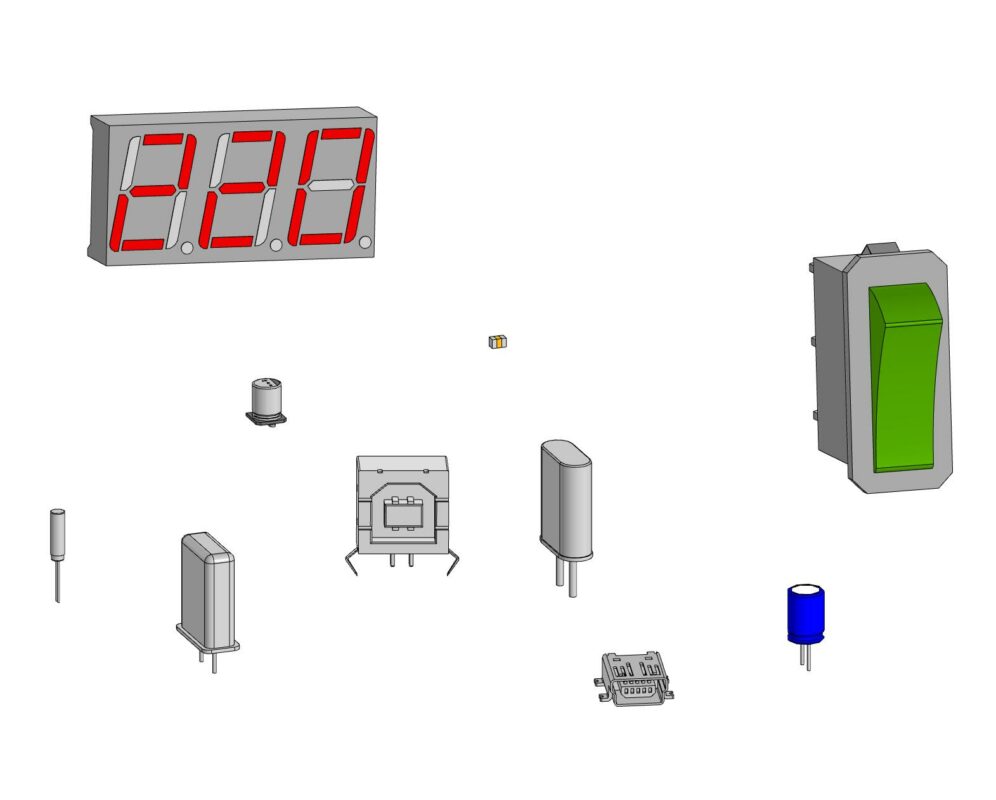 3D модель Элементы электроники (usb, конденсатор, переключатель)