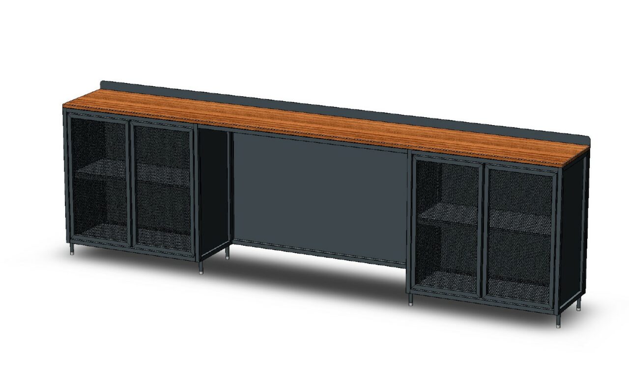 3D модель Барный стол 3000×420×900 мм с перфорированными фасадами